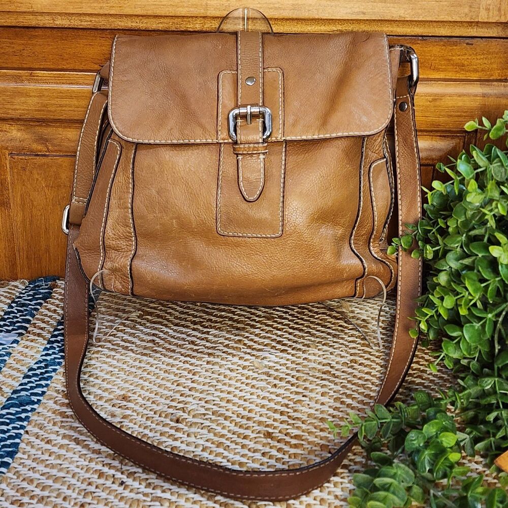 Vintage Inspired Fossil Gaby Bronze Leather Front Flap Crossbody Handbag Purse